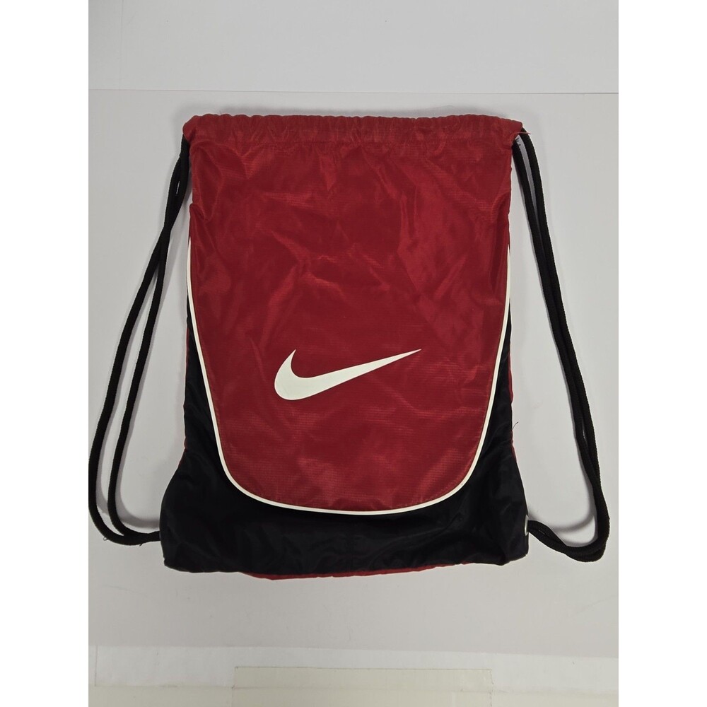 Nike Red Black Drawstring Gym Sack Backpack White Swoosh 2 Compartment Bag 2010